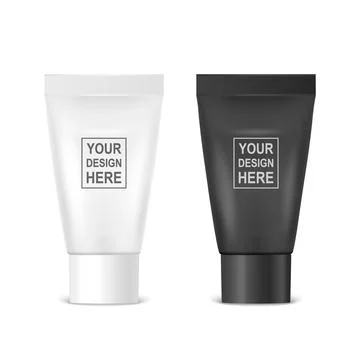 Vector 3d Realistic Plastic, Metal White, Black Tooth Paste, Cream Tube, Packing Stock Illustration