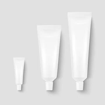 Vector 3d Realistic Plastic, Metal White Tooth Paste, Cream Tube, Packing Set Stock Illustration