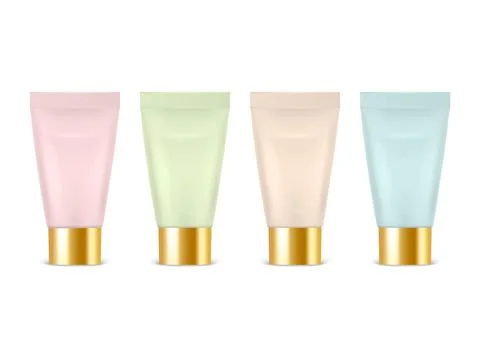 Vector 3d Realistic Plastic, Metal Pink, Green, Beige, Blue Tooth Paste, Cream Stock Illustration