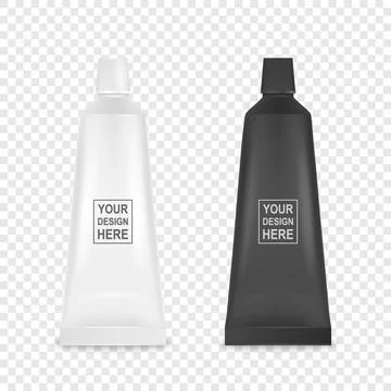 Vector 3d Realistic Plastic, Metal White, Black Tooth Paste, Cream Tube, Packing Stock Illustration
