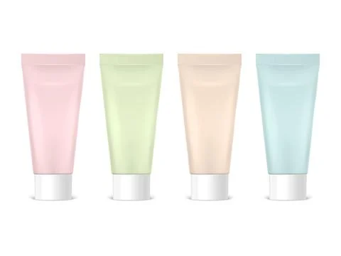 Vector 3d Realistic Plastic, Metal Pink, Green, Beige, Blue Tooth Paste, Cream Illustrazione stock