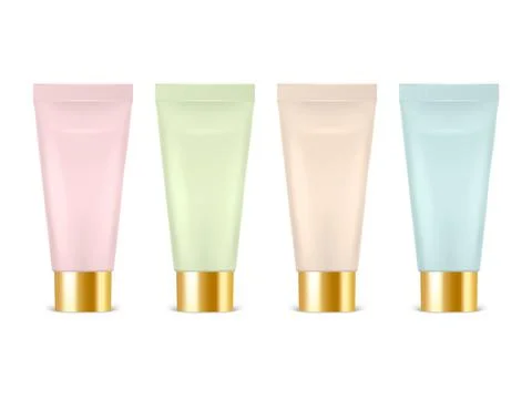 Vector 3d Realistic Plastic, Metal Pink, Green, Beige, Blue Tooth Paste, Cream Stock Illustration