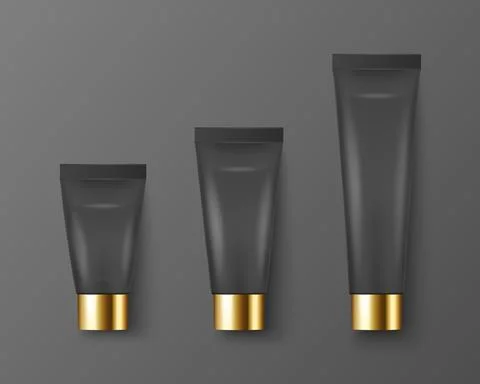 Vector 3d Realistic Plastic, Metal Black Tooth Paste, Cream Tube, Packing Stock Illustration