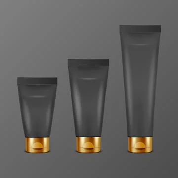 Vector 3d Realistic Plastic, Metal Blacj Tooth Paste, Cream Tube, Packing with Stock Illustration