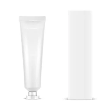 Vector 3d Realistic Plastic, Metal White Tooth Paste, Cream Tube, Carton Packing Illustrazione stock