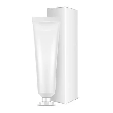 Vector 3d Realistic Plastic, Metal White Tooth Paste, Cream Tube, Carton Packing Stock Illustration