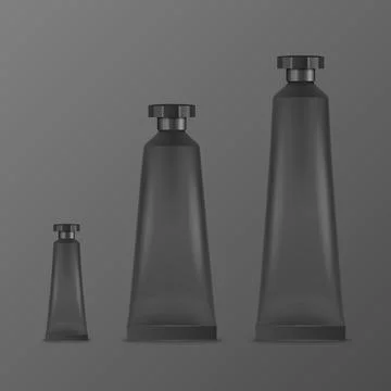 Vector 3d Realistic Plastic, Metal Black Tooth Paste, Cream Tube, Packing Set Stock Illustration