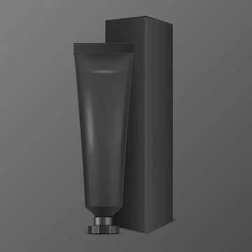 Vector 3d Realistic Plastic, Metal Black Tooth Paste, Cream Tube, Carton Packing Stock Illustration