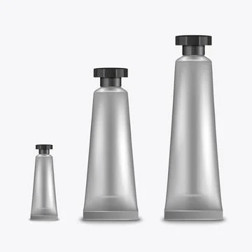 Vector 3d Realistic Plastic, Metal Metallic Silver Tooth Paste, Cream Tube Stock Illustration