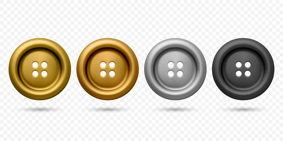 Vector 3d Realistic Plastic or Metal Button for Clothes Icon Set Closeup 스톡 일러스트