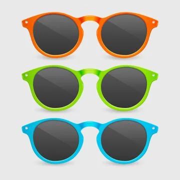 Vector 3d Realistic Plastic Orange, Green and Blue Rimmed Eye Sunglasses Closeup Stock-Illustration