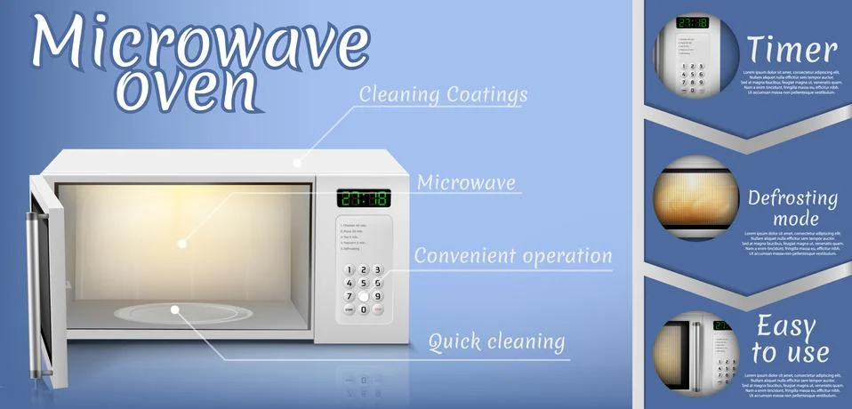 Vector 3d realistic poster with microwave oven 스톡 일러스트