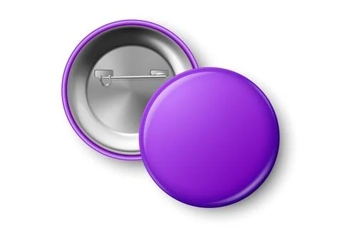 Vector 3d Realistic Purple Blank Round Button Badge Closeup, Isolated. ID Badge Stock Illustration