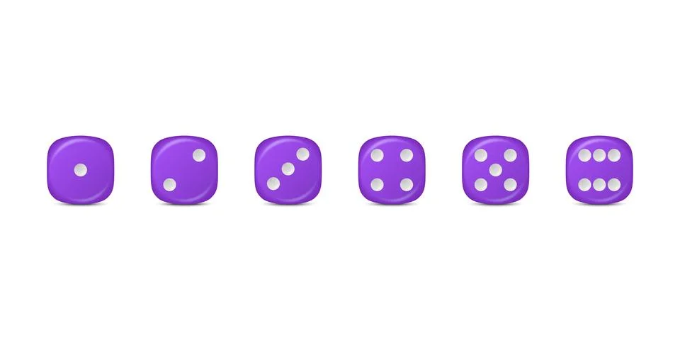 Vector 3d Realistic Purple Game Dice Icon Set Closeup Isolated. Game Cubes for Stock Illustration