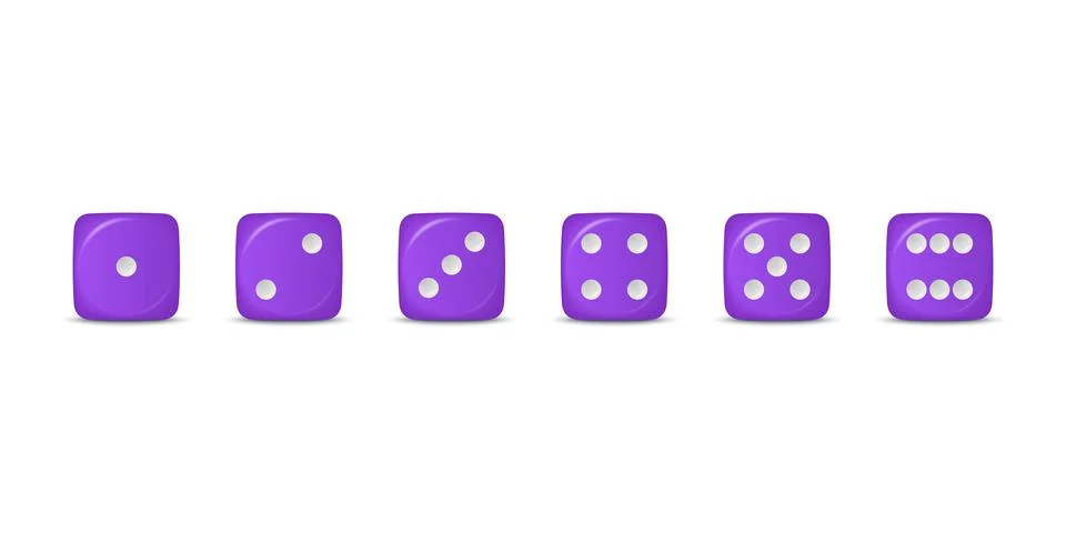 Vector 3d Realistic Purple Game Dice Icon Set Closeup Isolated on White Stock Illustration