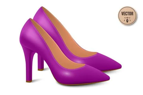 Vector 3d Realistic Purple High Heels Pair. Realistic Women s Shoes with Ilustração Stock