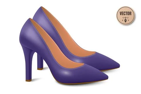 Vector 3d Realistic Purple High Heels Pair. Realistic Women s Shoes with Ilustração Stock