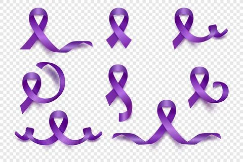 Vector 3d Realistic Purple Ribbon Set. Pancreatic Cancer Awareness Symbol Illustrazione stock