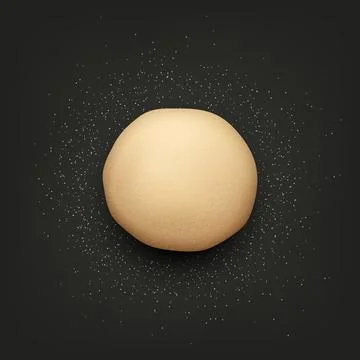 Vector 3d Realistic Raw Bread, Pizza Dough Pastry Ball with Flour on Black Stock Illustration