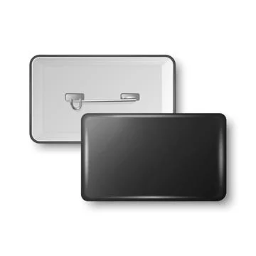 Vector 3d Realistic Rectangular Black Metal, Plastic Blank Empty Button Badge 스톡 일러스트