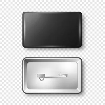 Vector 3d Realistic Rectangular Black Metal, Plastic Blank Empty Button Badge Stock Illustration