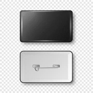 Vector 3d Realistic Rectangular Black Metal, Plastic Blank Empty Button Badge Stock Illustration