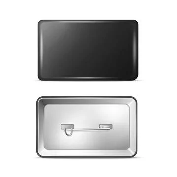 Vector 3d Realistic Rectangular Black Metal, Plastic Blank Empty Button Badge Stock Illustration