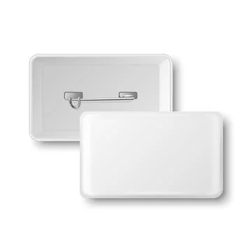 Vector 3d Realistic Rectangular White Metal, Plastic Blank Empty Button Badge Stock Illustration