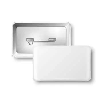 Vector 3d Realistic Rectangular White Metal, Plastic Blank Empty Button Badge Illustrazione stock