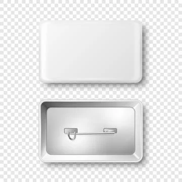 Vector 3d Realistic Rectangular White Metal, Plastic Blank Empty Button Badge Illustrazione stock