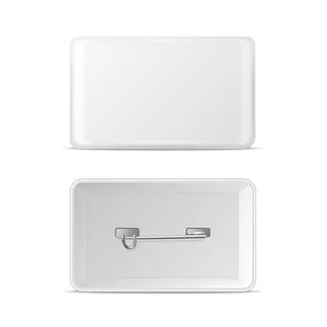 Vector 3d Realistic Rectangular White Metal, Plastic Blank Empty Button Badge Stock Illustration