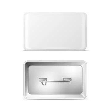 Vector 3d Realistic Rectangular White Metal, Plastic Blank Empty Button Badge 스톡 일러스트