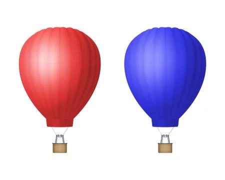 Vector 3d Realistic Red and Blue Hot Air Balloon Icon Set Isolated on White Stock Illustration