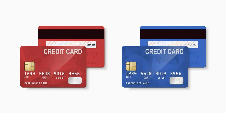 Vector 3d Realistic Red and Blue Blank Credit Card Isolated. Design Template of Stock Illustration