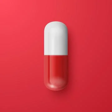 Vector 3d Realistic Red and White Pharmaceutical Medical Pill, Capsule, Tablet Stock-Illustration