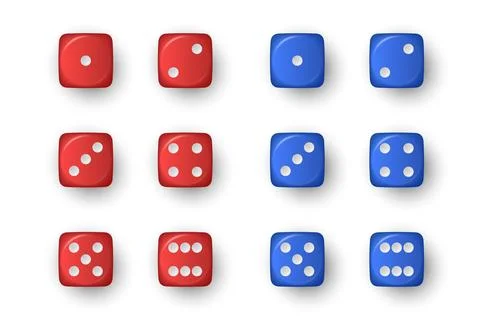 Vector 3d Realistic Red and Blue Game Dice Icon Set Closeup Isolated on White 스톡 일러스트