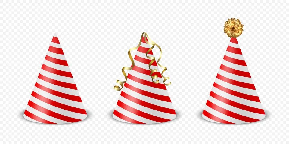 Vector 3d Realistic Red and White Birthday Party Hat Icon Set Isolated on White Stock Illustration
