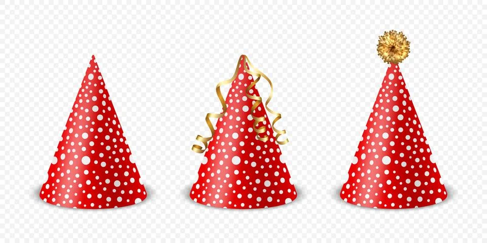 Vector 3d Realistic Red and White Birthday Party Hat Icon Set Isolated on White Stock Illustration
