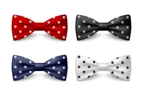 Vector 3D Realistic Red, Black, Blue, White Bow Tie Set Isolated. Silk Glossy Stock Illustration