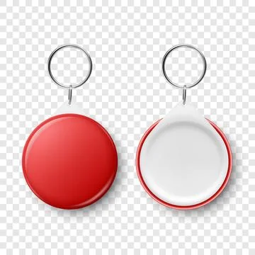 Vector 3d Realistic Red Blank Round Button Badge with Ring Holder Closeup Stock Illustration