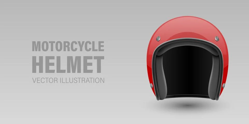 Vector 3D Realistic Red Classic Vintage Open-Face Motorbike Helmet. Glossy Stock Illustration