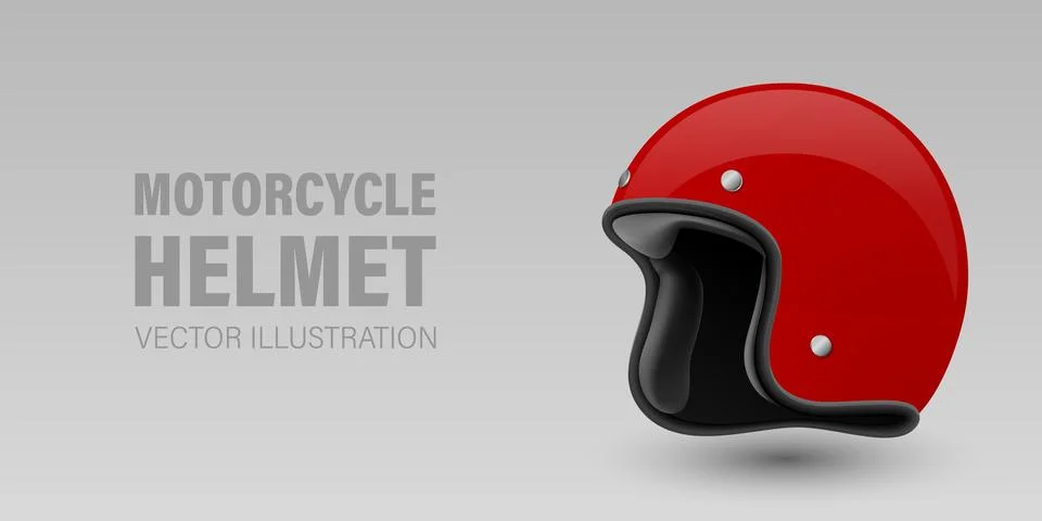 Vector 3D Realistic Red Classic Vintage Open-Face Motorbike Helmet. Glossy Stock Illustration