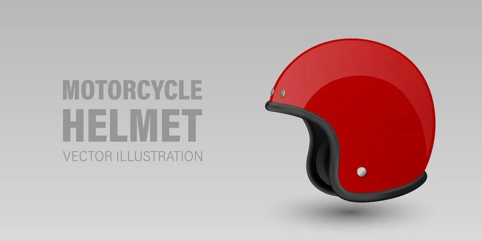 Vector 3D Realistic Red Classic Vintage Open-Face Motorbike Helmet. Glossy Illustrazione stock
