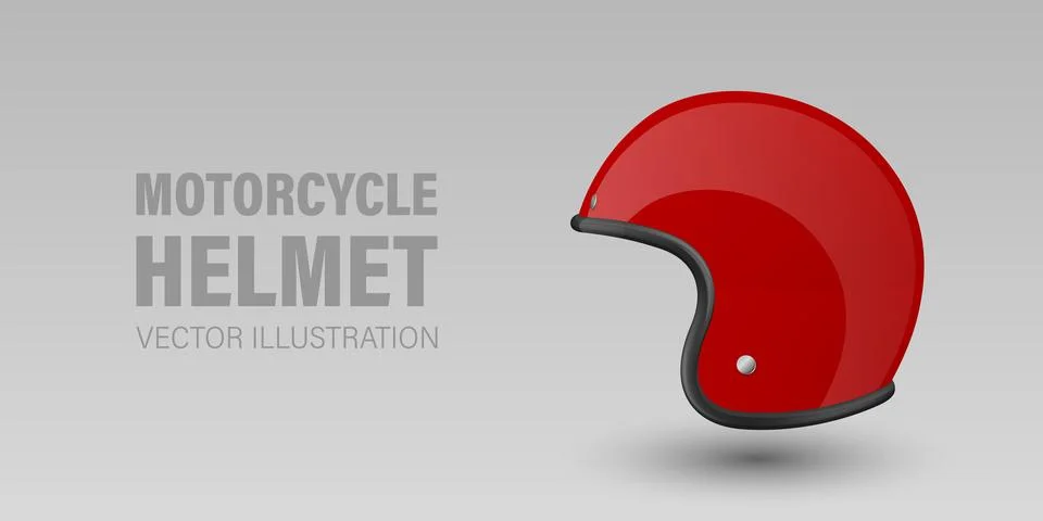 Vector 3D Realistic Red Classic Vintage Open-Face Motorbike Helmet. Glossy Illustrazione stock