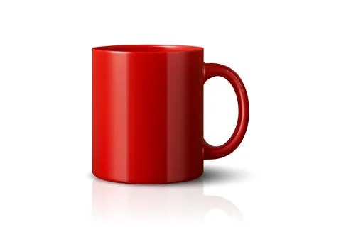 Vector 3d Realistic Red Coffee Mug Icon. Blank Ceramic Cup Template, Drinkware Stock Illustration