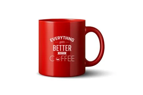Vector 3d Realistic Red Coffee Mug Mockup with Vintage Typography Print. Cera イラスト素材
