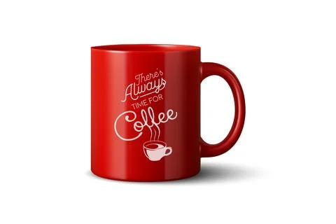 Vector 3d Realistic Red Coffee Mug Mockup with Vintage Typography Print. Ce.. イラスト素材