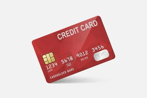 Vector 3d Realistic Red Credit Card on White Background. Design Template of 스톡 일러스트