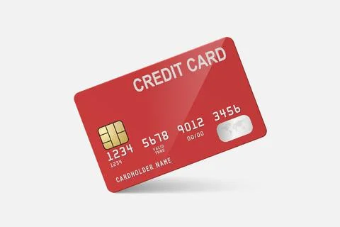 Vector 3d Realistic Red Credit Card on White Background. Design Template of 스톡 일러스트