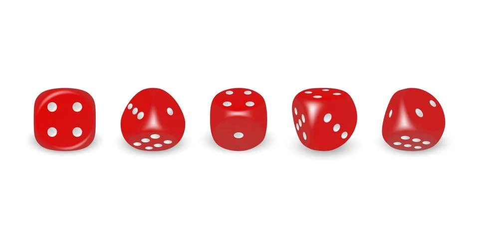 Vector 3d Realistic Red Game Dice with White Dots Icon Set Closeup Isolated on Stock Illustration